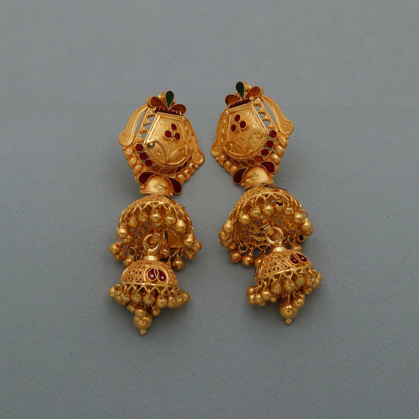 22kt 22k Yellow Gold Earrings Jhumka Jhumki jewelry, handmade wedding indian Wedding Earrings Chandelier