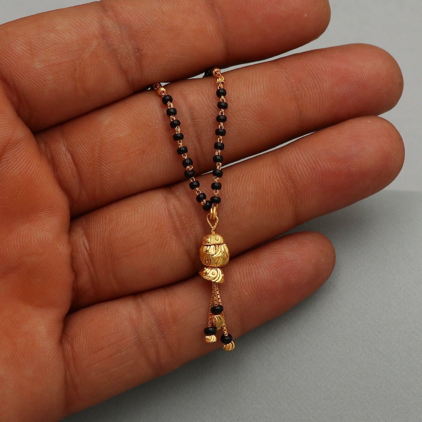 22k gold chain mangalsutra necklace with gold beads and black beads, Indian Wife Jewelry gift