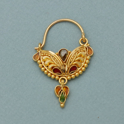 22k 22kt 22ct gold nose rings indian wedding style jewelry, Intricate Design