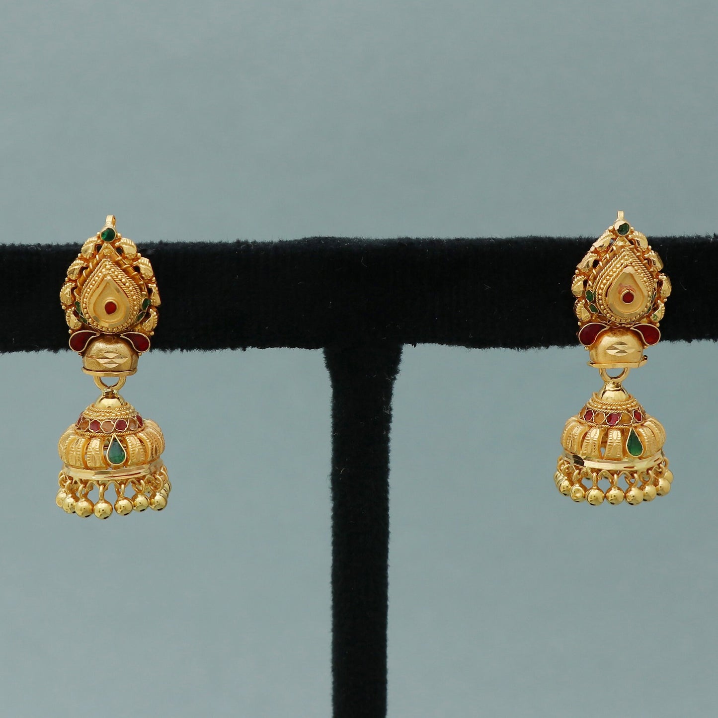 22k Gold Earrings Jhumka jewelry , handmade vintage Pure Traditional wedding indian style WEDDING Dangle Jhumki Earrings Chandelier