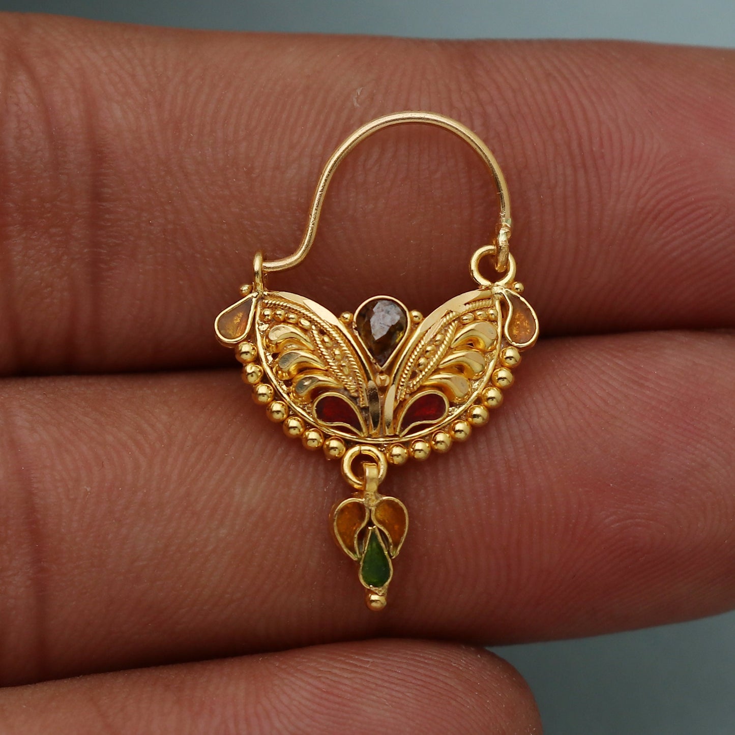 22k 22kt 22ct gold nose rings indian wedding style jewelry, Intricate Design