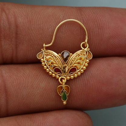 22k 22kt 22ct gold nose rings indian wedding style jewelry, Intricate Design