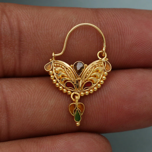 22k 22kt 22ct gold nose rings indian wedding style jewelry, Intricate Design