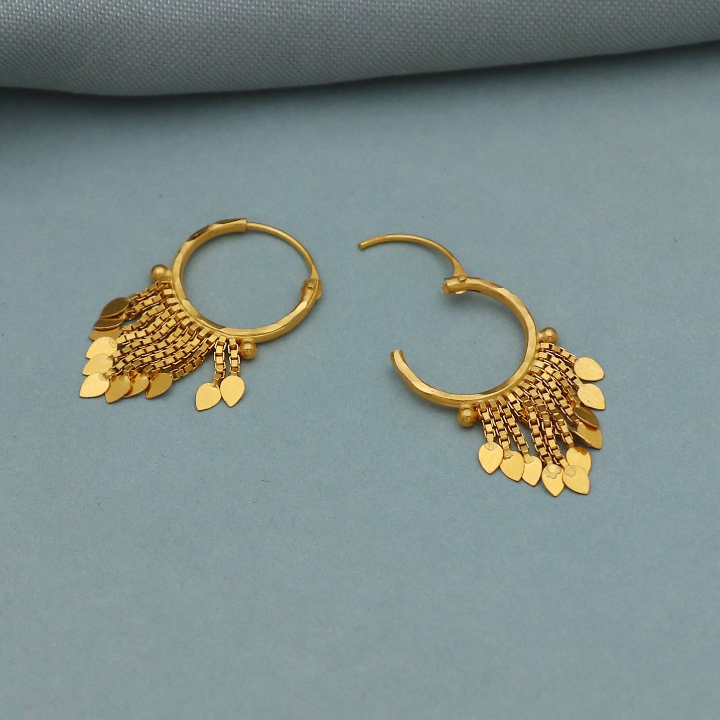 Small 20k Yellow Gold Hoop Bali Earrings , Handmade Yellow gold chain earrings for women, mother Day gift, dangle indian gold earrings gift