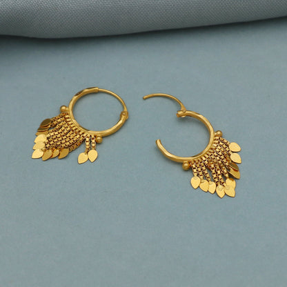 Small 20k Yellow Gold Hoop Bali Earrings , Handmade Yellow gold chain earrings for women, mother Day gift, dangle indian gold earrings gift