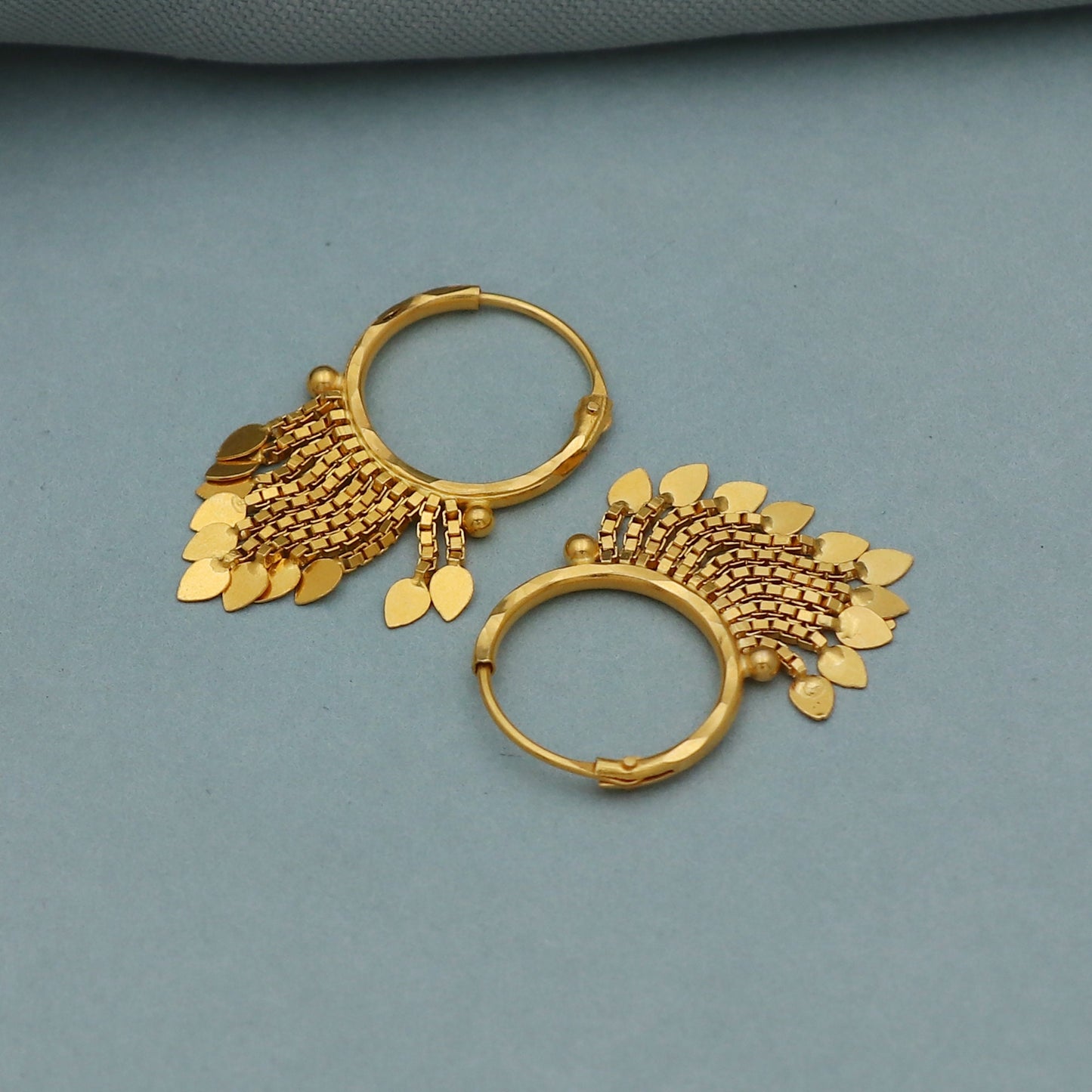 Small 20k Yellow Gold Hoop Bali Earrings , Handmade Yellow gold chain earrings for women, mother Day gift, dangle indian gold earrings gift