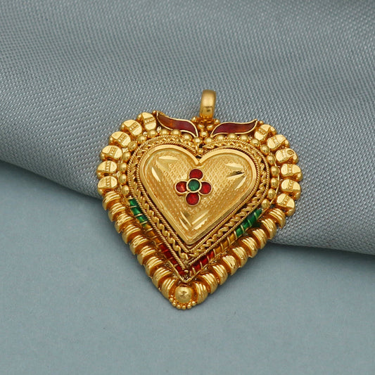 Pure 22k Gold Pendant, Women Yellow Gold Pendant Jewelry, Indian Pure Gold Floral Art Design Pendant for Gift, Locket for gift