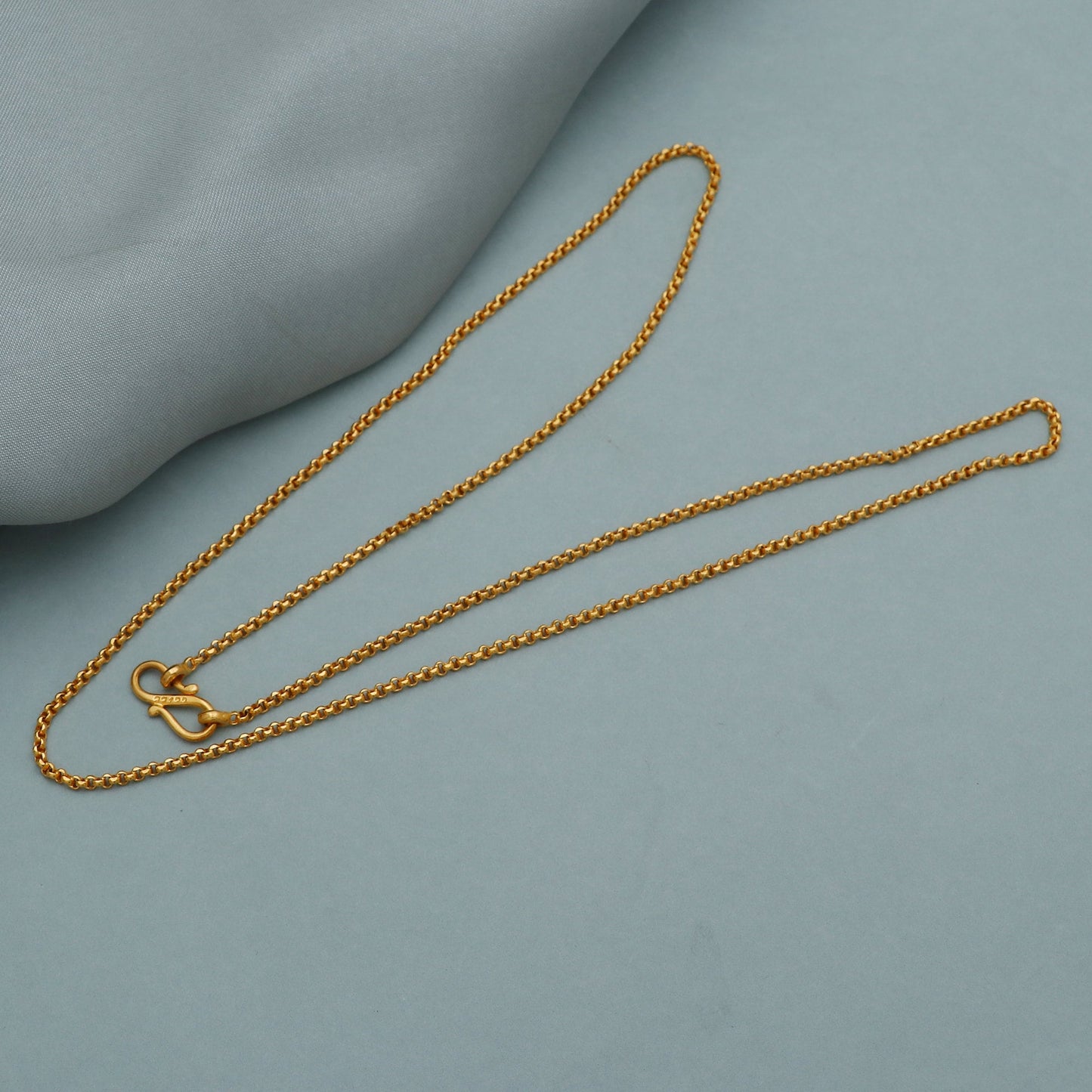 22k Yellow Gold Rolo Link Chain Necklace: Handmade Indian Jewelry