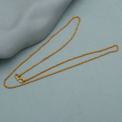 22k Yellow Gold Rolo Link Chain Necklace: Handmade Indian Jewelry