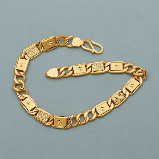 Classic 22k Yellow Gold Flat Bracelet Handmade Jewelry, Hand Carved Gold Bracelet Jewelry for Gift,
