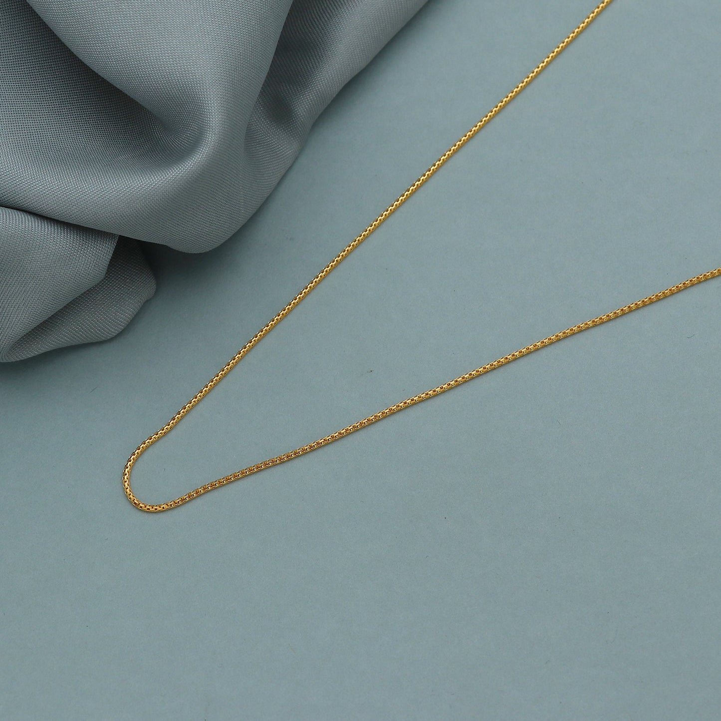 1mm 22k Gold Box Round Necklace Chain Indian Handmade Jewelry for Gift, Dainty Real Gold Chain