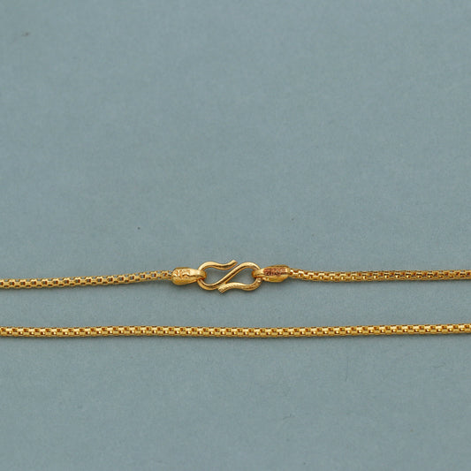 1mm 22k Gold Box Round Necklace Chain Indian Handmade Jewelry for Gift, Dainty Real Gold Chain
