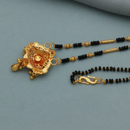 20k gold chain mangalsutra necklace with gold beads and black beads, Indian Wife Jewelry gift, 20k gold pendant