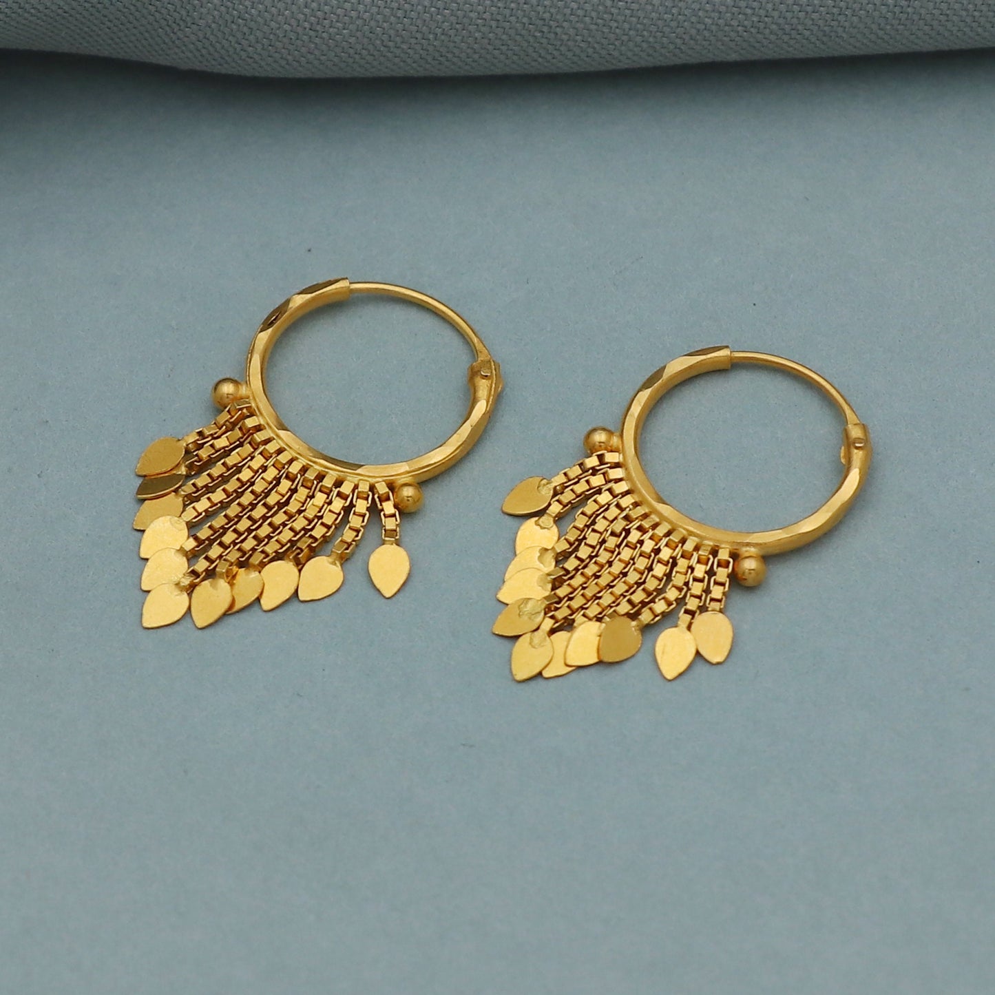 Small 20k Yellow Gold Hoop Bali Earrings , Handmade Yellow gold chain earrings for women, mother Day gift, dangle indian gold earrings gift