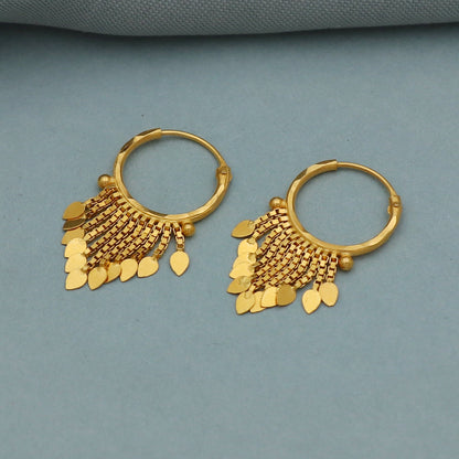 Small 20k Yellow Gold Hoop Bali Earrings , Handmade Yellow gold chain earrings for women, mother Day gift, dangle indian gold earrings gift