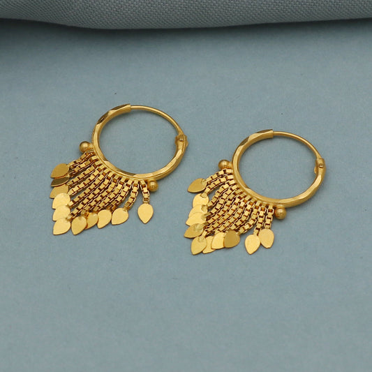 Small 20k Yellow Gold Hoop Bali Earrings , Handmade Yellow gold chain earrings for women, mother Day gift, dangle indian gold earrings gift