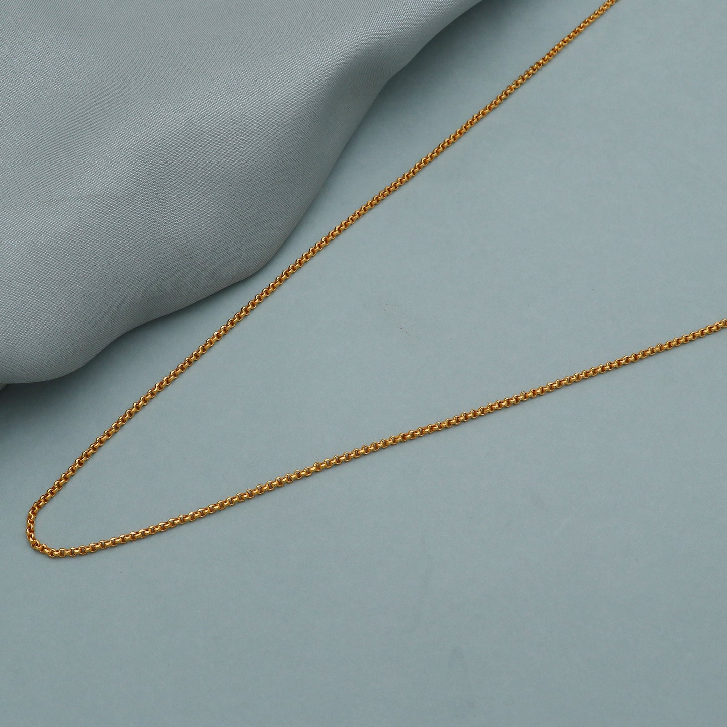 22k Yellow Gold Rolo Link Chain Necklace: Handmade Indian Jewelry
