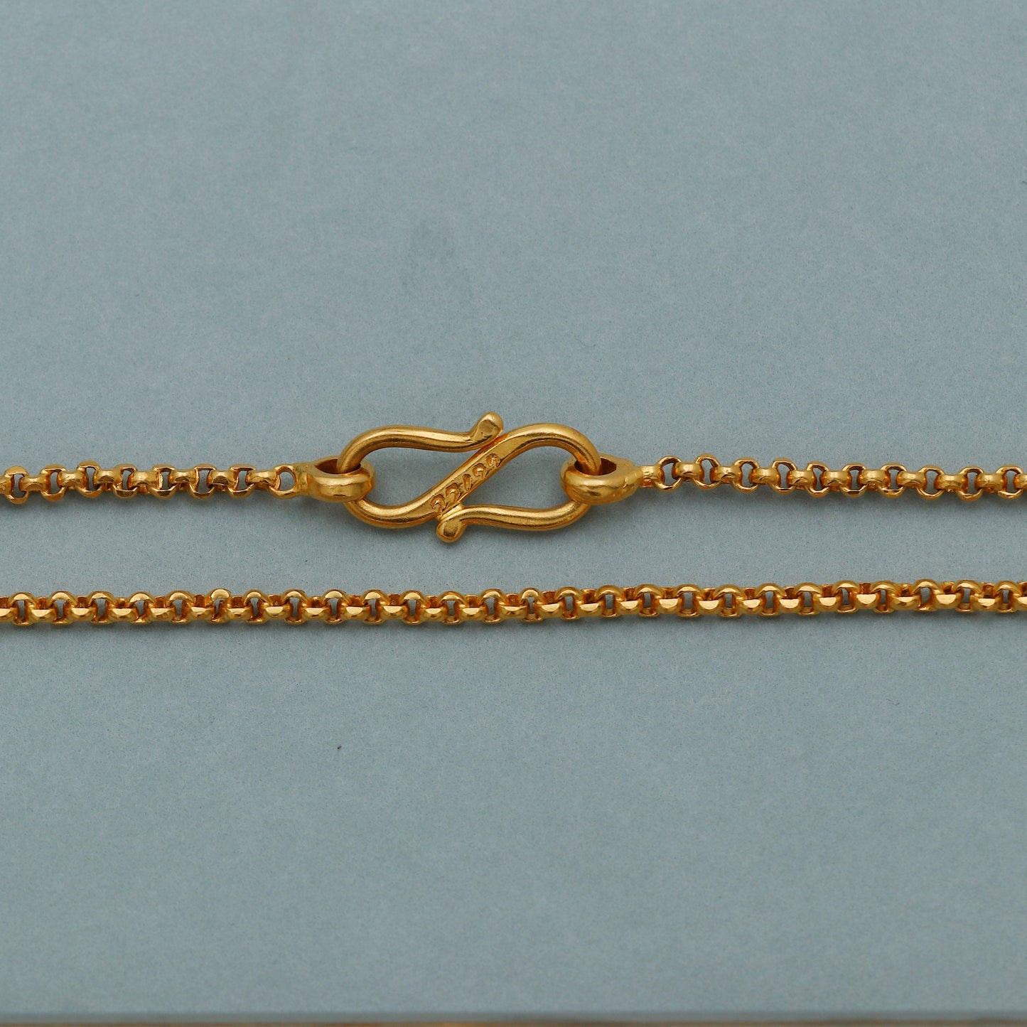 22k Yellow Gold Rolo Link Chain Necklace: Handmade Indian Jewelry