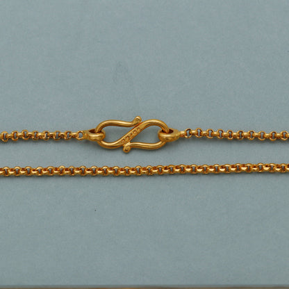 22k Yellow Gold Rolo Link Chain Necklace: Handmade Indian Jewelry