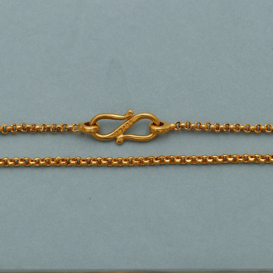 22k Yellow Gold Rolo Link Chain Necklace: Handmade Indian Jewelry