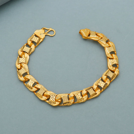Handcrafted 22k Yellow Gold Bracelet, Stylish Design, Men's Jewelry