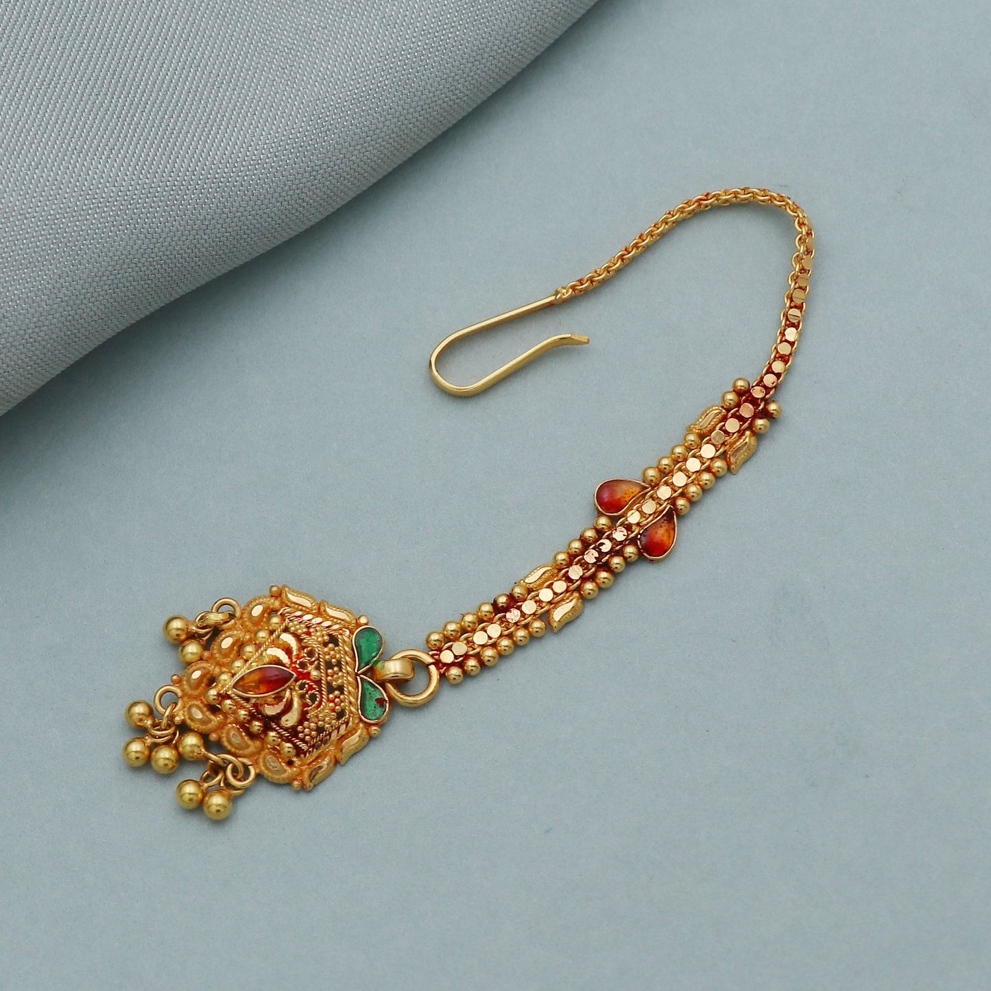 22k Yellow Gold Tikka Jewelry , Handmade design Indian gold Head Jewelry, Pure Gold Wedding Jewelry for gift