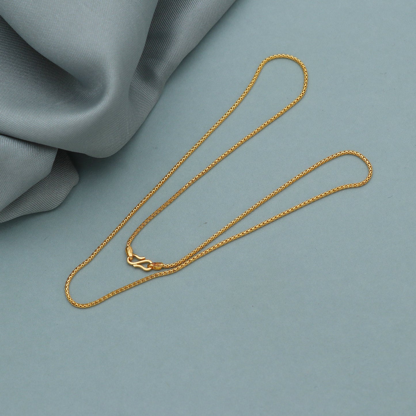 1mm 22k Gold Box Round Necklace Chain Indian Handmade Jewelry for Gift, Dainty Real Gold Chain