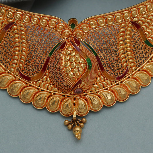 Rani Haar 22k Yellow Gold Choker Necklace Indian style Gold Set, Big Gold Necklace, 22k Bridal Necklace, Traditional Rajasthani Handmade
