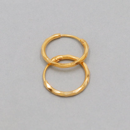 20k Yellow Gold Hoop Bali Earrings  Handmade  Yellow gold earrings for women, Valentine Day gift, diamond cut design indian gold earrings
