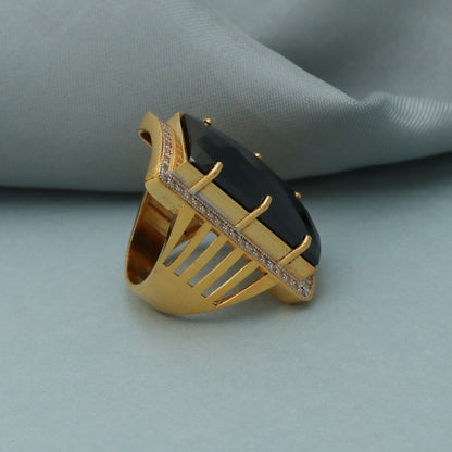 22k gold black onyx stone ring handmade jewelry for gift