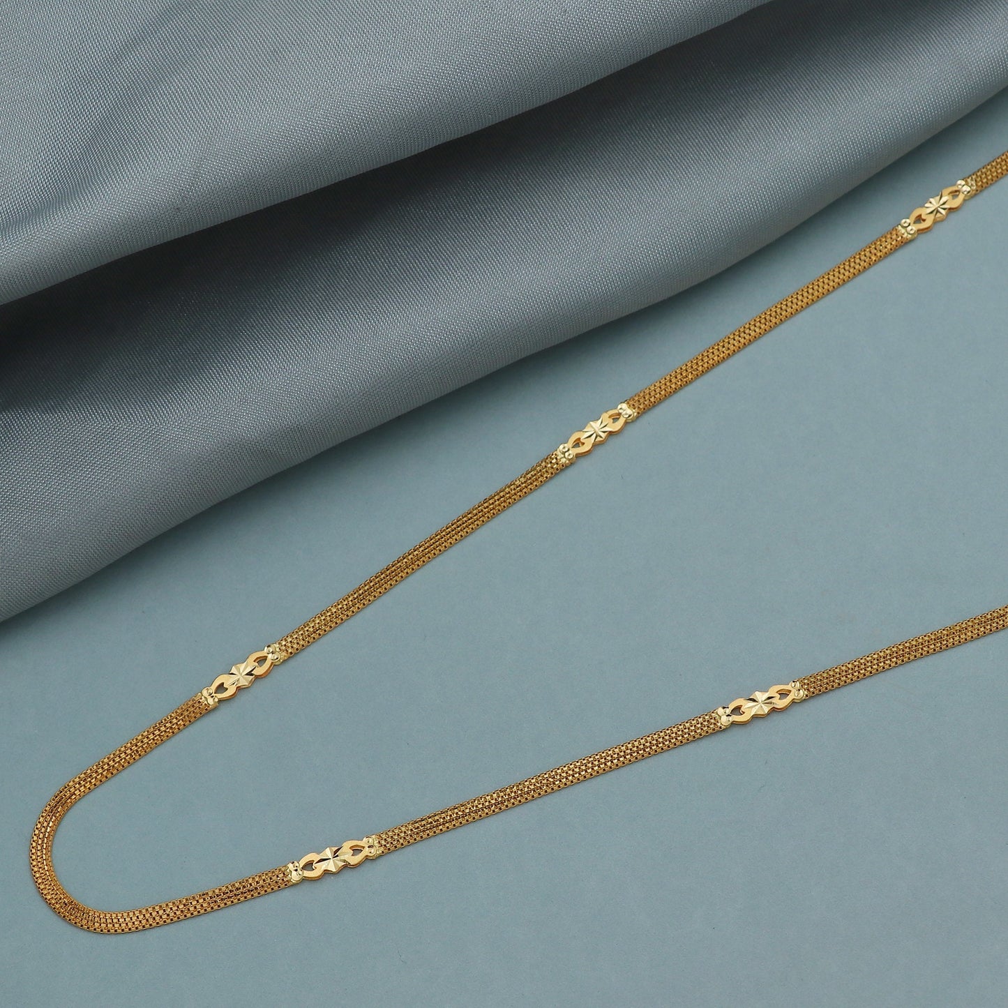 Handmade 22k Yellow Gold Box Chain Necklace, 3mm Indian Jewelry