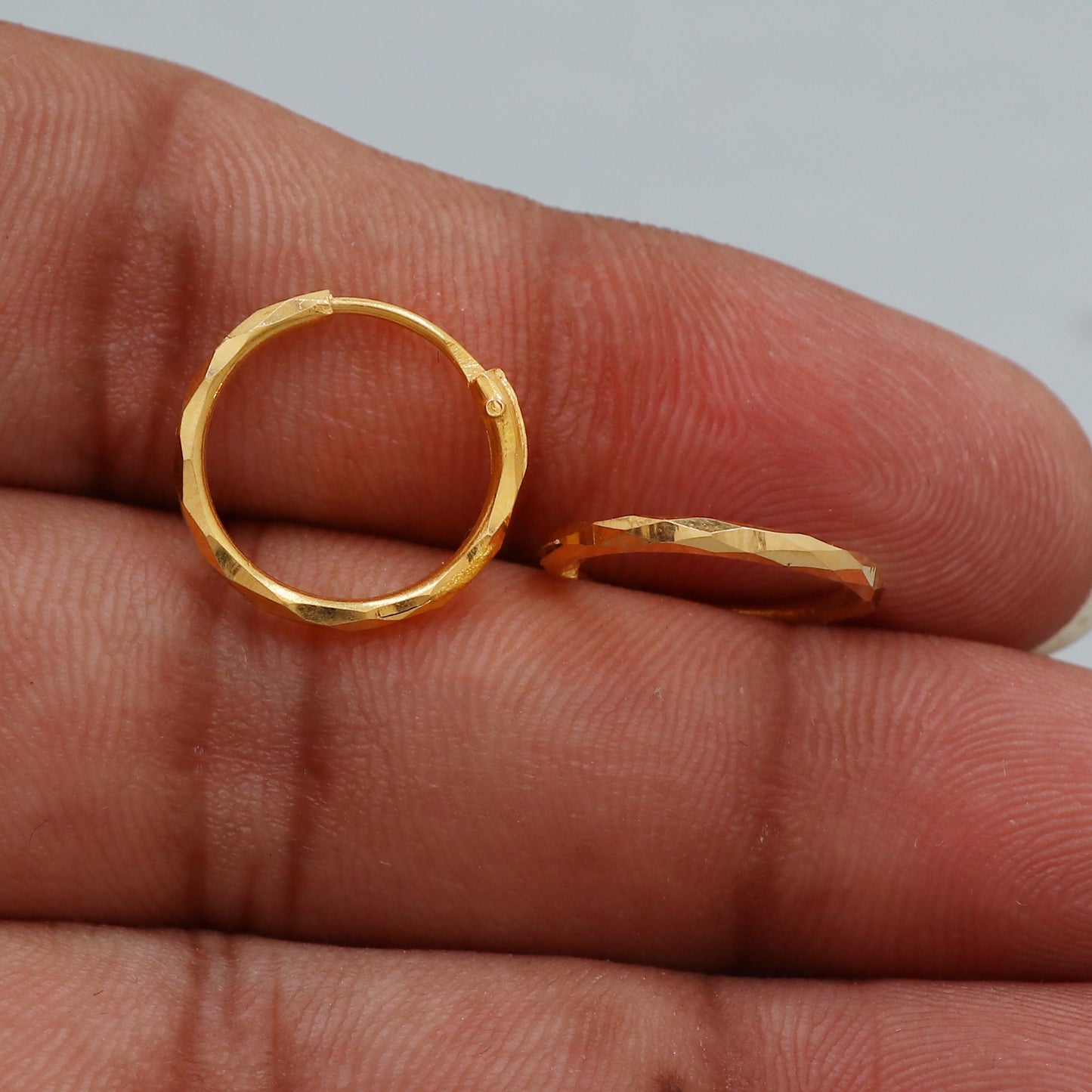 20k Yellow Gold Hoop Bali Earrings  Handmade  Yellow gold earrings for women, Valentine Day gift, diamond cut design indian gold earrings