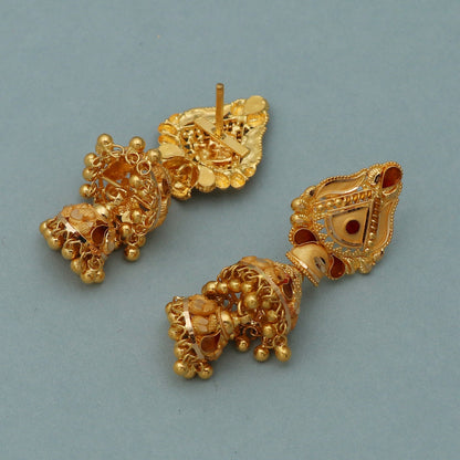 22 karat 22KT 22k Gold Fine Dangle Jhumka Traditional Earrings, K3531