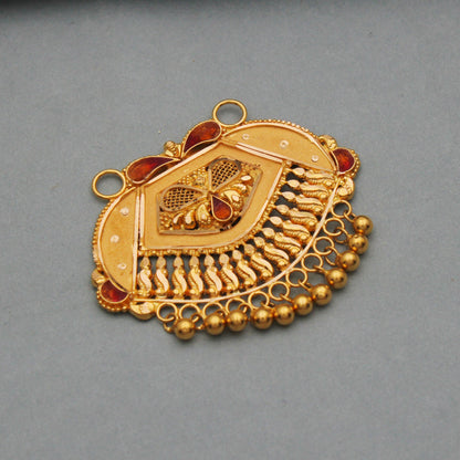 22k yellow gold big pendant mangalsutra necklace with small dangling dropping beads, string cord tassel thread available