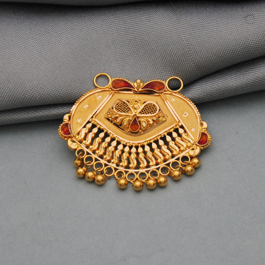 22k yellow gold big pendant mangalsutra necklace with small dangling dropping beads, string cord tassel thread available