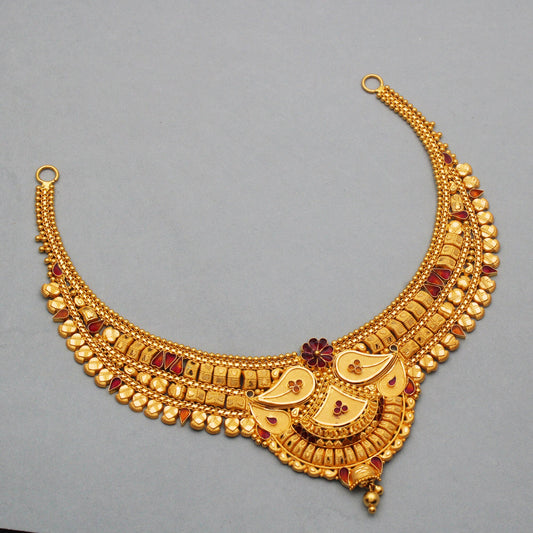 22kt Wedding Pure Gold Necklace Indian Jewelry, 22k Yellow Gold Necklace Designer Handmade Jewelry, Artisan Jewelry