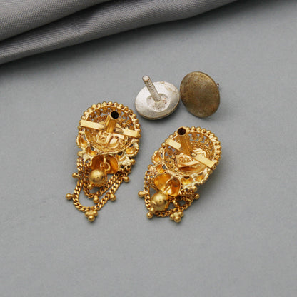 22k Yellow Gold Dangle Earrings, Handmade Yellow gold earrings for women, vintage antique design indian gold earring jewelry, earrings Gift