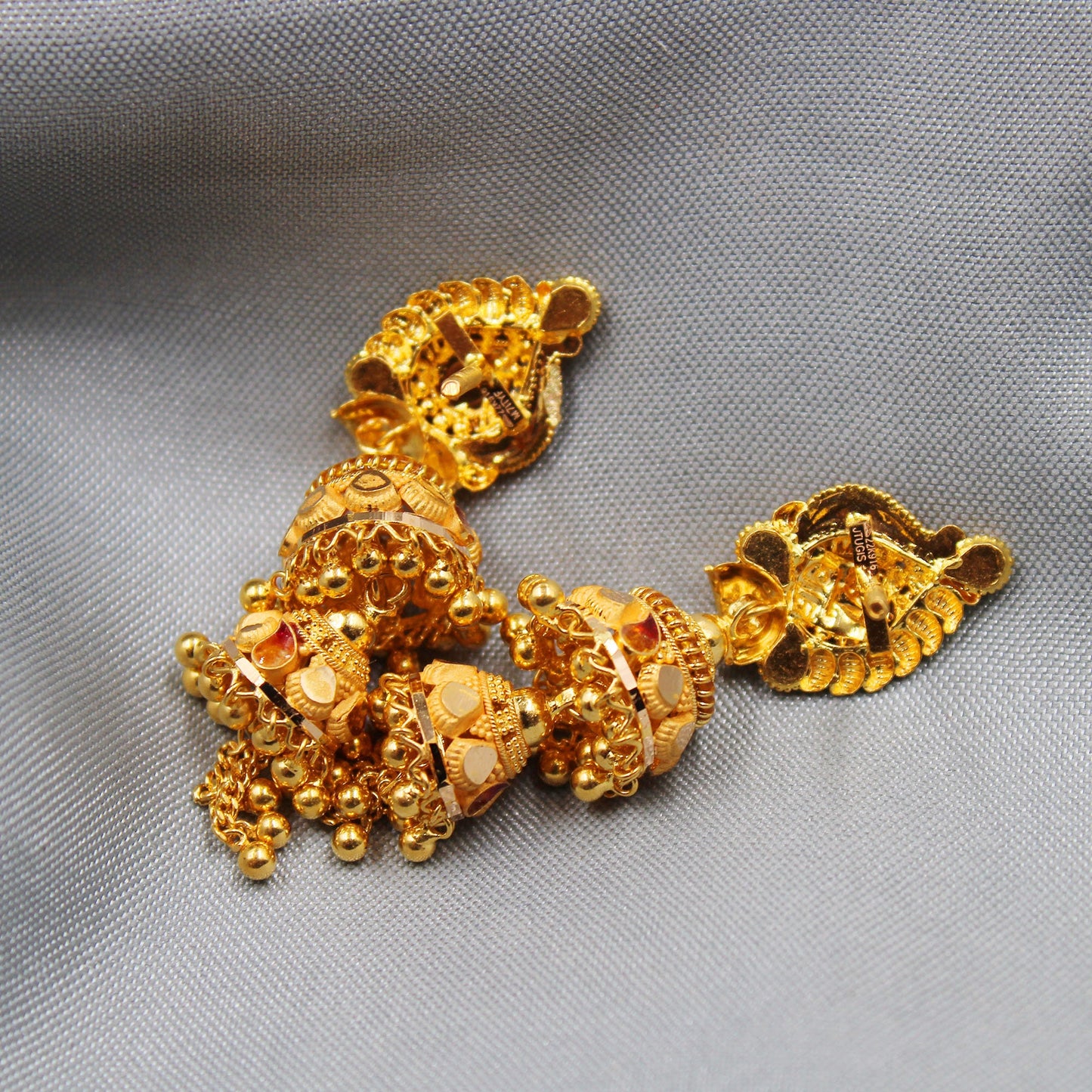 22k Yellow Gold Jhumka Earrings , Handmade Vintage Pure Traditional Indian WEDDING Dangle Earrings Dangle stud jewelry, K3656