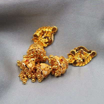 22k Yellow Gold Jhumka Earrings , Handmade Vintage Pure Traditional Indian WEDDING Dangle Earrings Dangle stud jewelry, K3656