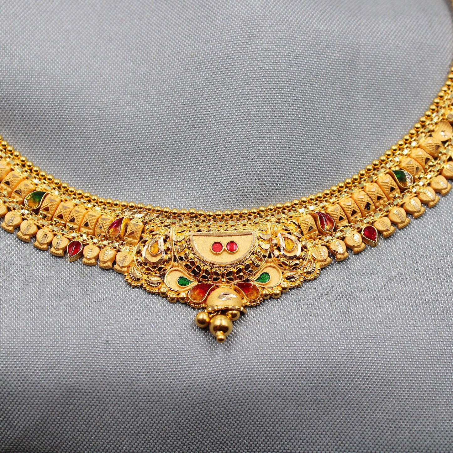 22kt Wedding Pure Gold Choker Necklace set Jewelry, 22k Yellow Gold Necklace Designer Handmade Jewelry, Artisan Jewelry, K36