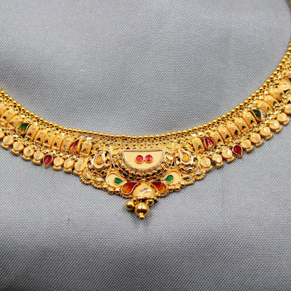 22kt Wedding Pure Gold Choker Necklace set Jewelry, 22k Yellow Gold Necklace Designer Handmade Jewelry, Artisan Jewelry, K36