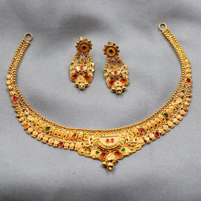 22kt Wedding Pure Gold Choker Necklace set Jewelry, 22k Yellow Gold Necklace Designer Handmade Jewelry, Artisan Jewelry, K36