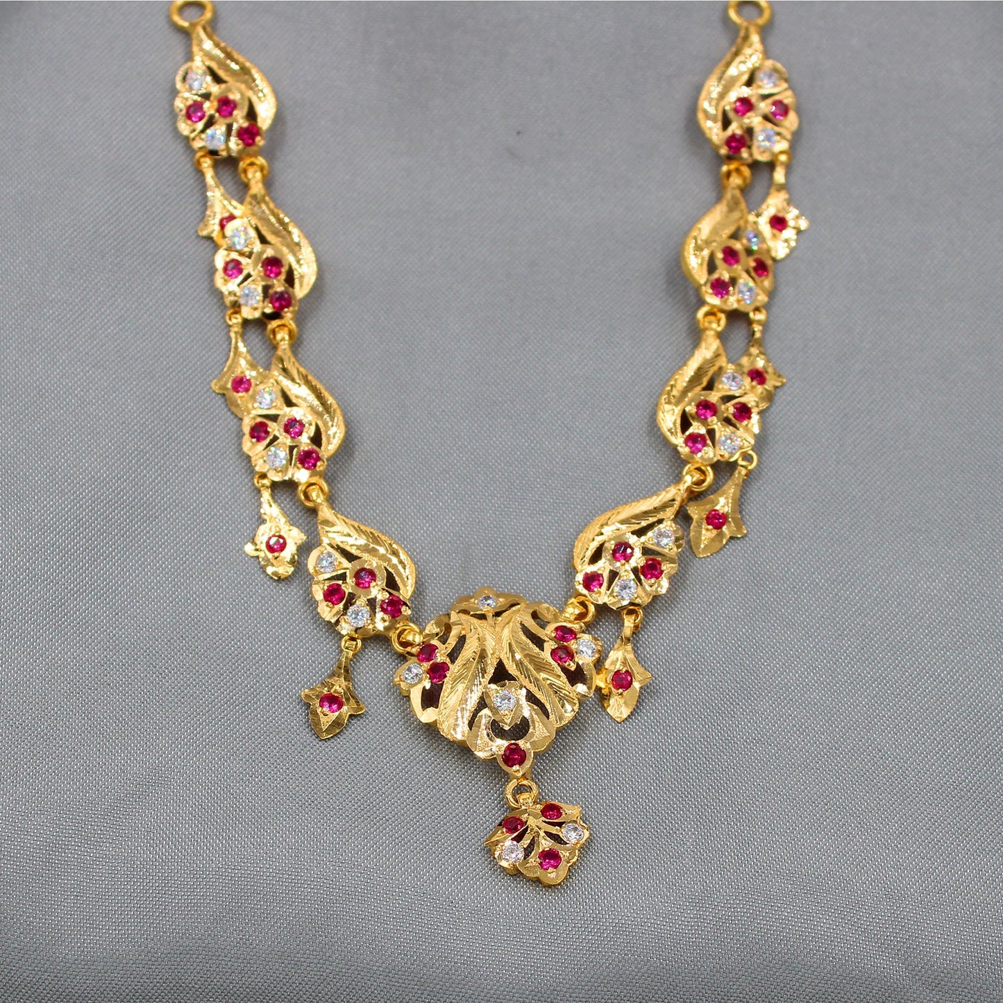 22k gold Red ruby zircon stone Gold Chain Necklace Indian Handmade Jewelry for Gift