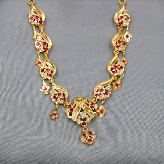 22k gold Red ruby zircon stone Gold Chain Necklace Indian Handmade Jewelry for Gift