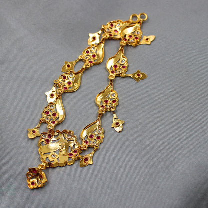 22k gold Red ruby zircon stone Gold Chain Necklace Indian Handmade Jewelry for Gift