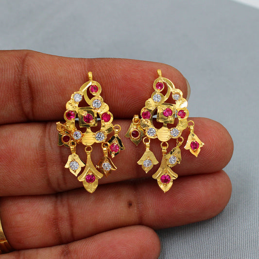 22k Yellow Gold earrings women indian Jewelry, K3666