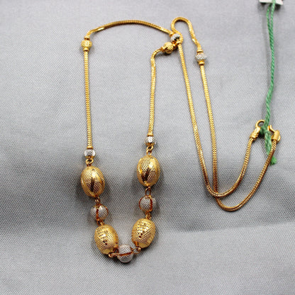Pure 22k Yellow Gold Chain Necklace For women Anniversary Wedding Gift , Indian Gold Handmade necklace Jewelry, big gold beads dholki style