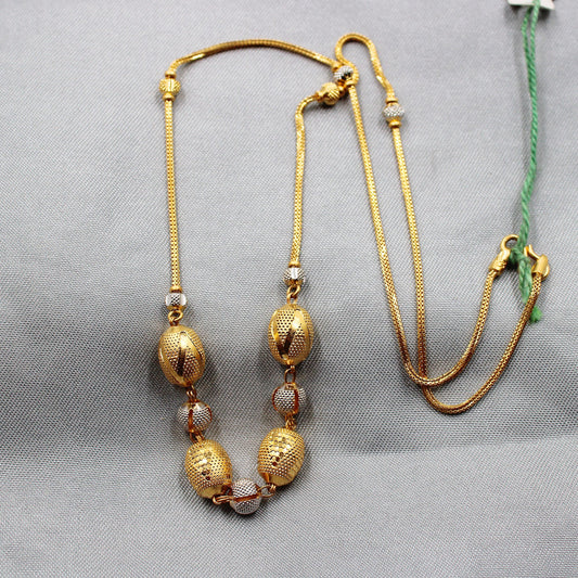 Pure 22k Yellow Gold Chain Necklace For women Anniversary Wedding Gift , Indian Gold Handmade necklace Jewelry, big gold beads dholki style