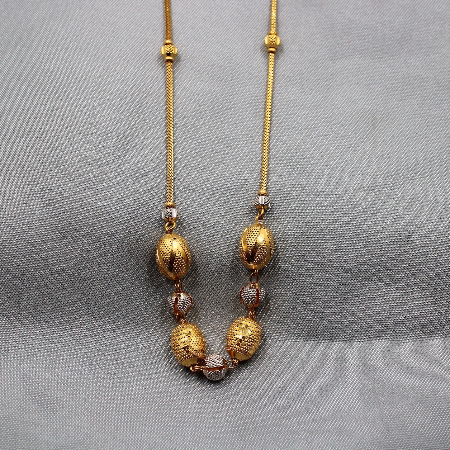 Pure 22k Yellow Gold Chain Necklace For women Anniversary Wedding Gift , Indian Gold Handmade necklace Jewelry, big gold beads dholki style