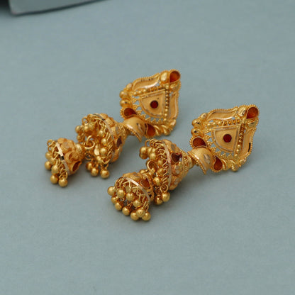 22 karat 22KT 22k Gold Fine Dangle Jhumka Traditional Earrings, K3531